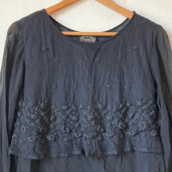 Funhouse NYC Black Lace Layered Sheer Blouse One Size - Picture 2 of 16